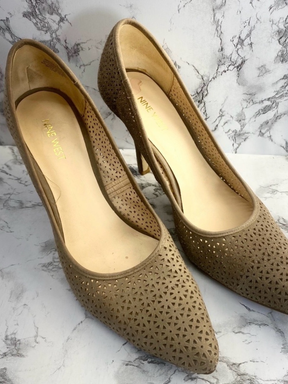 Nine West tan Floral laser Cut 3.5 inch Stiletto Heels Heels Size 11
